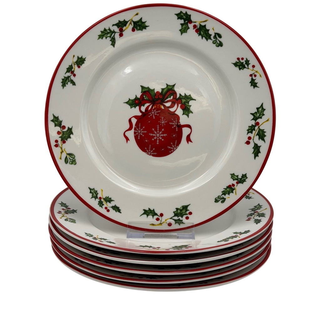 Christopher Radko Traditions Holiday Celebrations 8" Salad Plates Set of 6 Holly